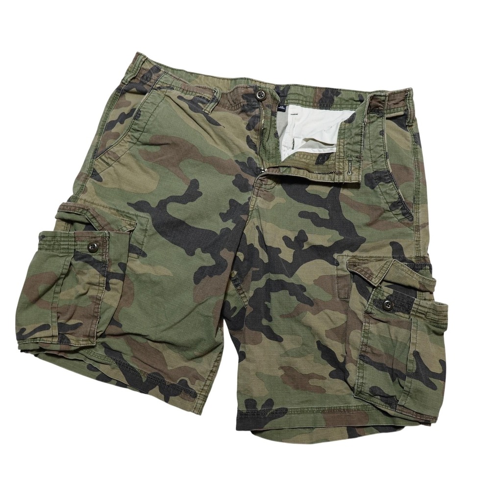 Gap Cargo Shorts Mens 34 Green Camo Cotton Canvas Relaxed 11 Inseam Summer Army